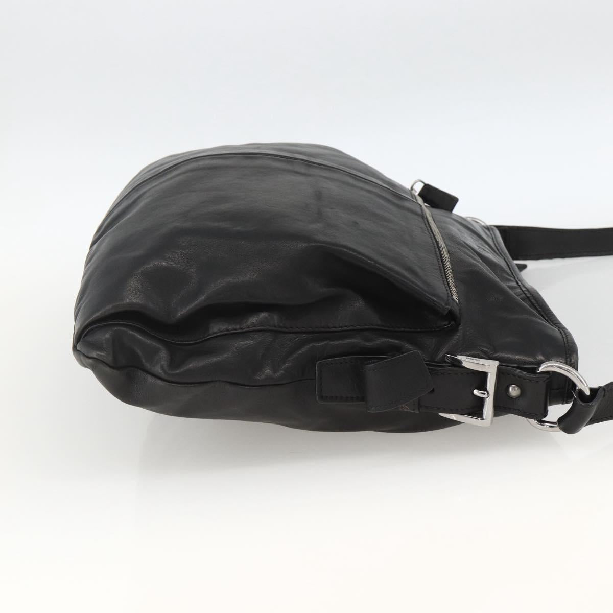 PRADA Shoulder Bag Leather Black Silver Auth ka3596A