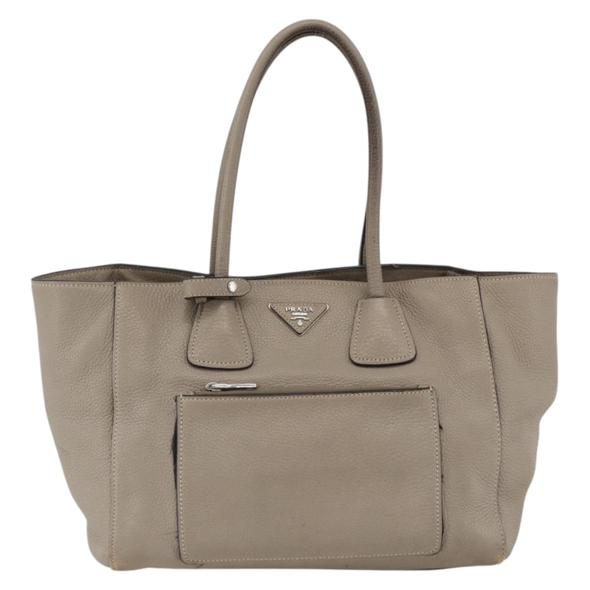 PRADA Tote Bag Leather Gray Silver Auth ka3597