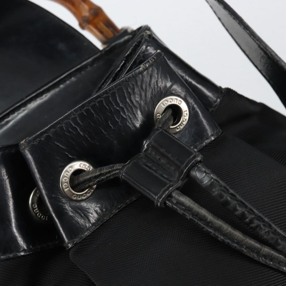 GUCCI Bamboo Shoulder Bag Nylon Black Silver 003 2113 0036 Auth ka360