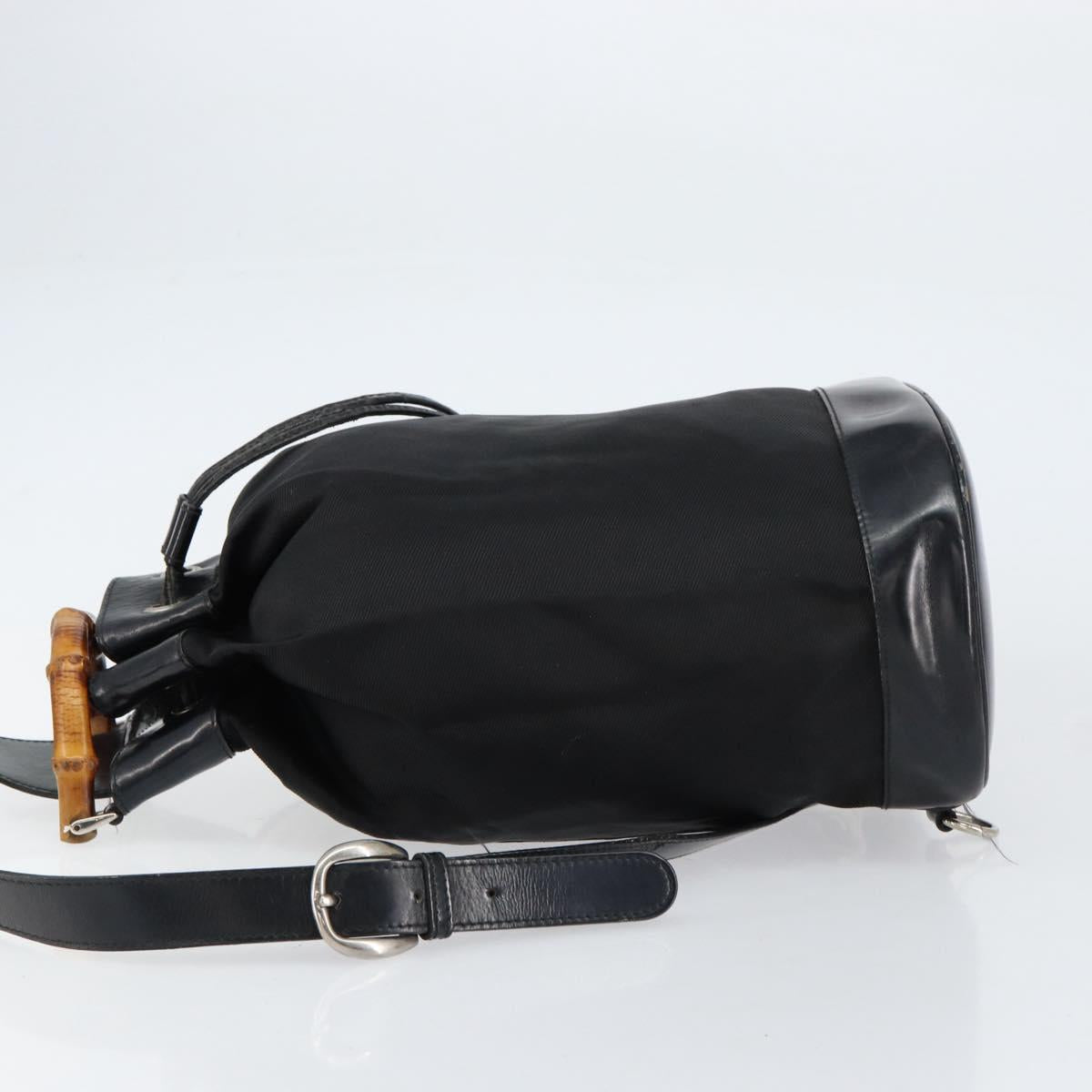 GUCCI Bamboo Shoulder Bag Nylon Black Silver 003 2113 0036 Auth ka360