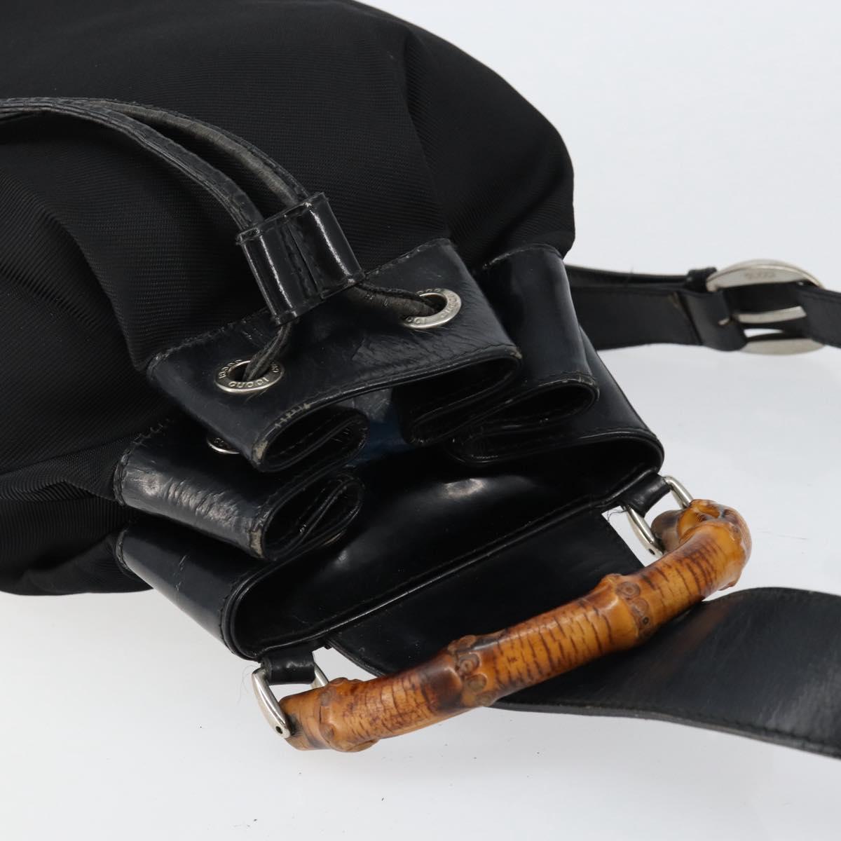 GUCCI Bamboo Shoulder Bag Nylon Black Silver 003 2113 0036 Auth ka360