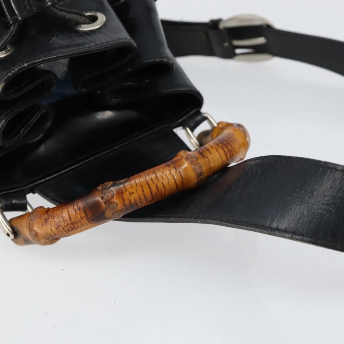 GUCCI Bamboo Shoulder Bag Nylon Black Silver 003 2113 0036 Auth ka360