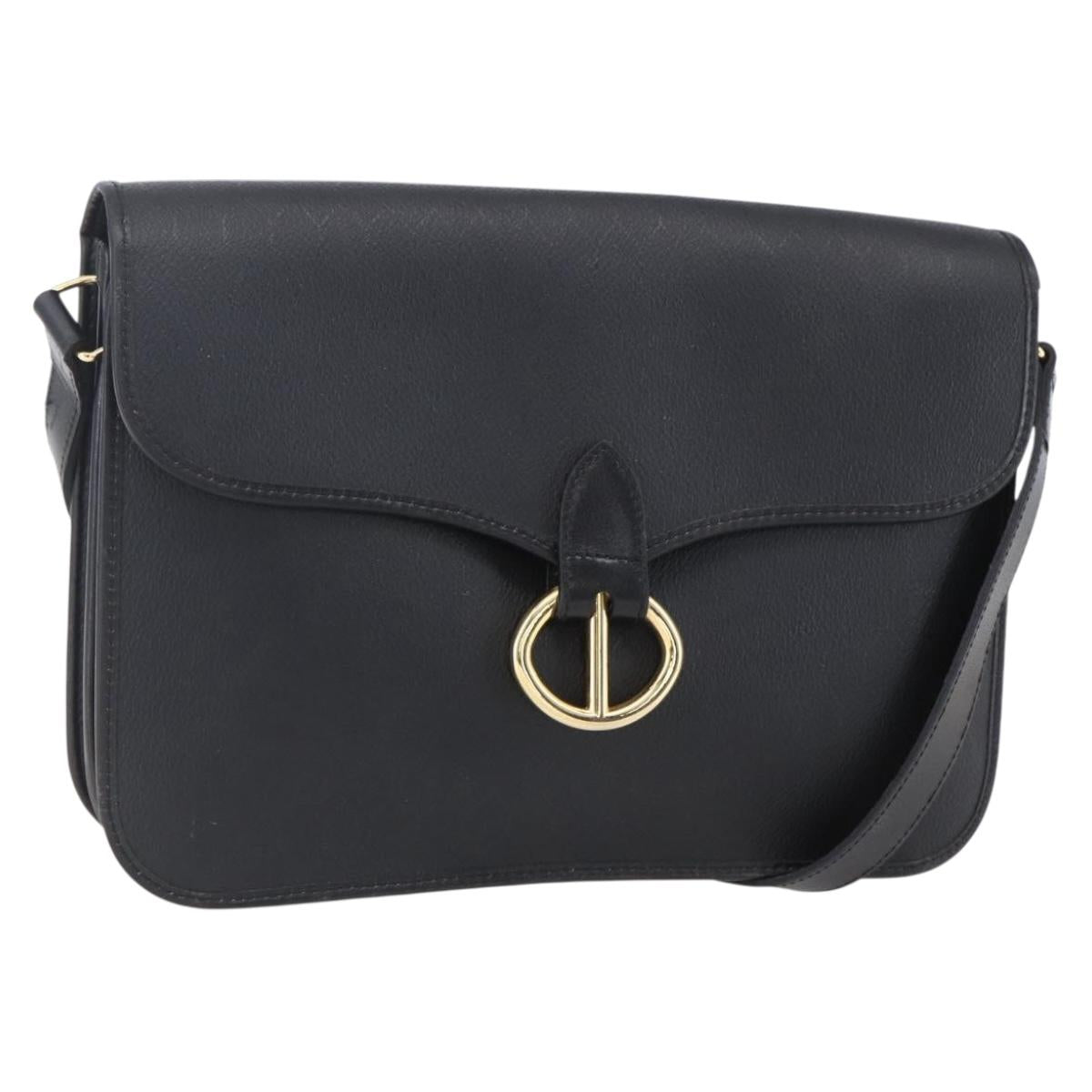 Christian Dior Honeycomb Canvas Shoulder Bag PVC Black Gold Auth ka361