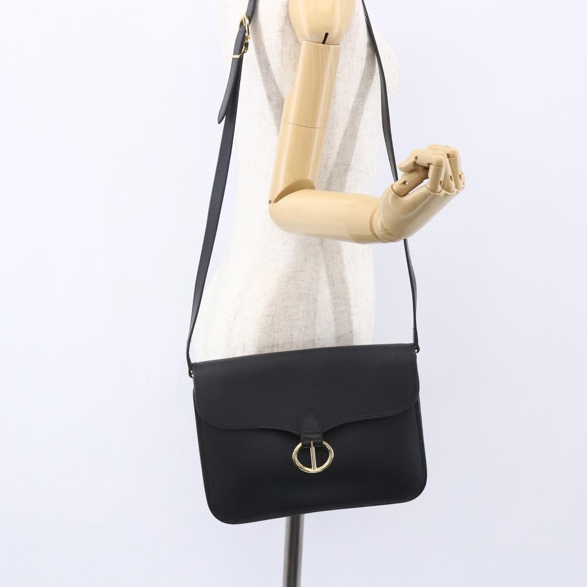 Christian Dior Honeycomb Canvas Shoulder Bag PVC Black Gold Auth ka361