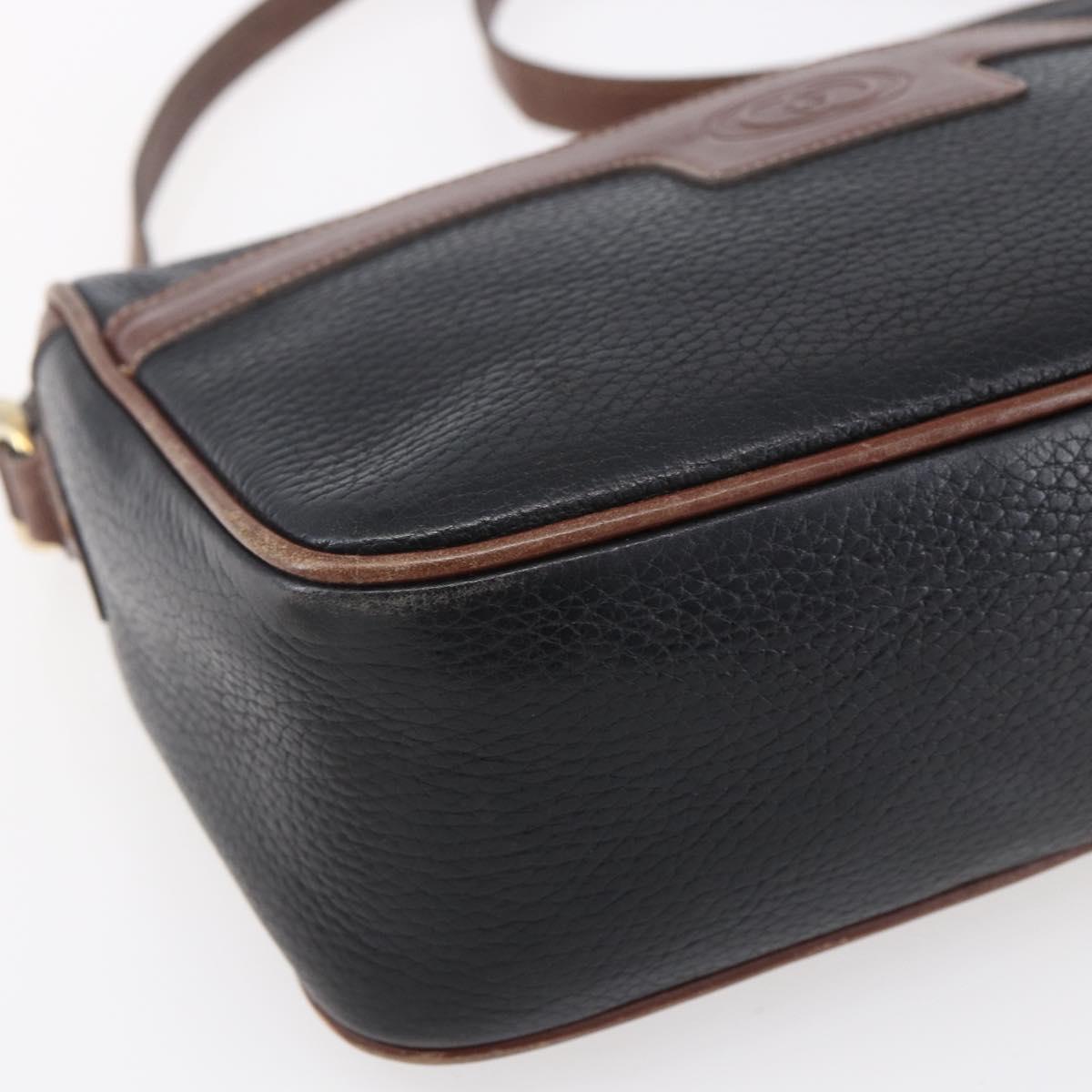 GUCCI Shoulder Bag Leather Black Gold Auth ka362