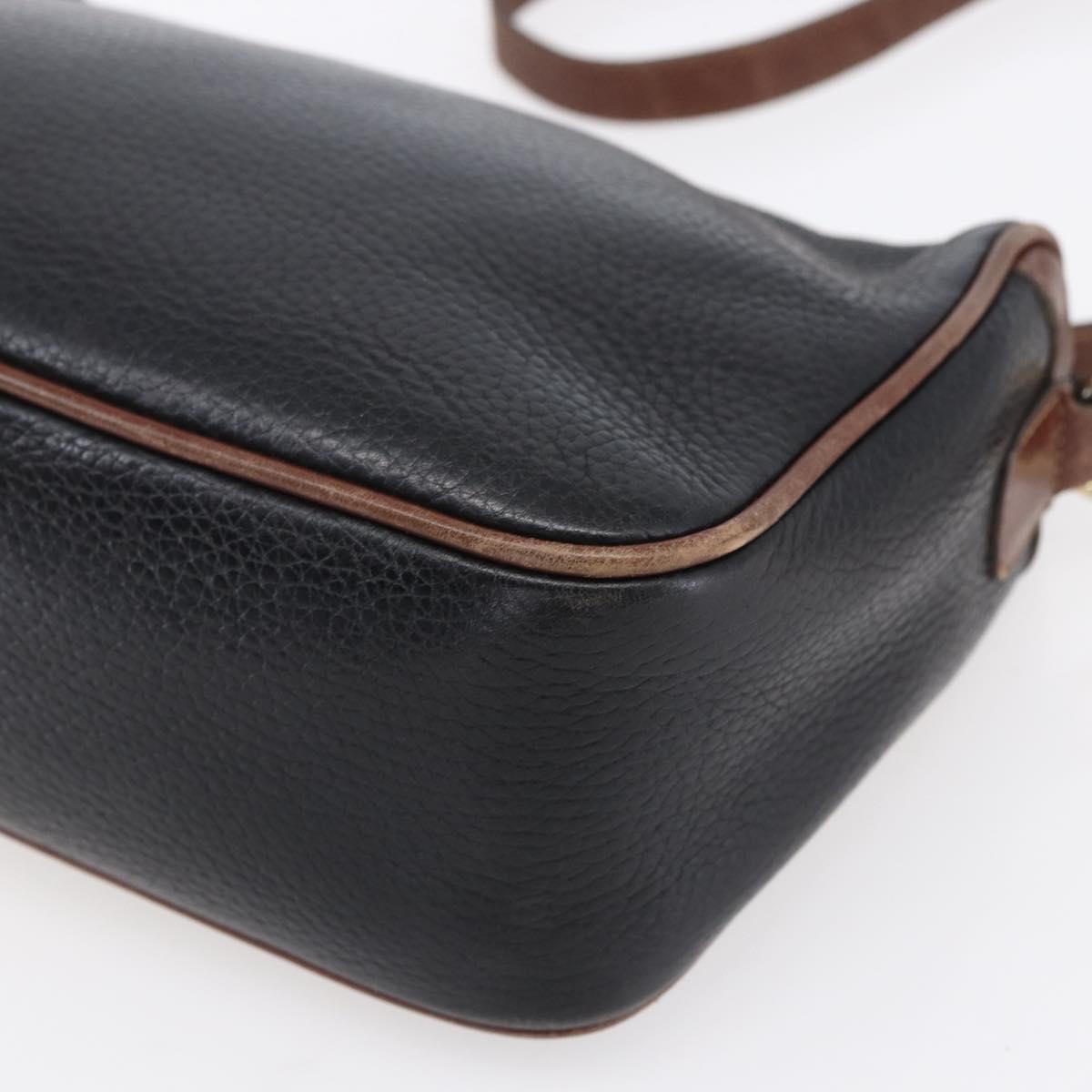 GUCCI Shoulder Bag Leather Black Gold Auth ka362