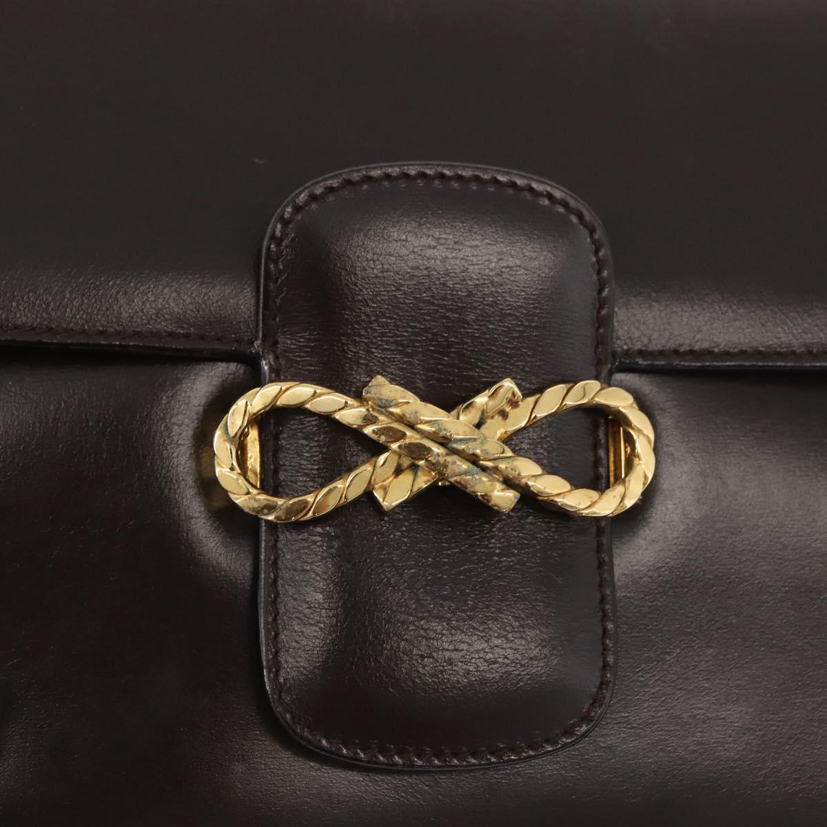 CELINE Shoulder Bag Leather Brown Gold Auth ka3620