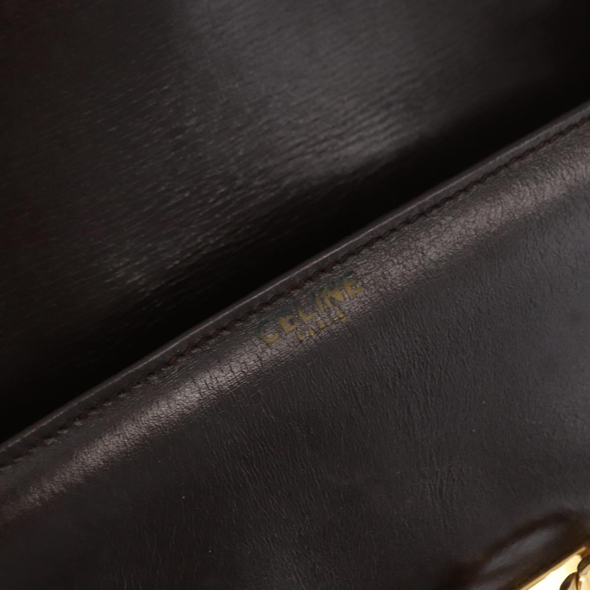 CELINE Shoulder Bag Leather Brown Gold Auth ka3620