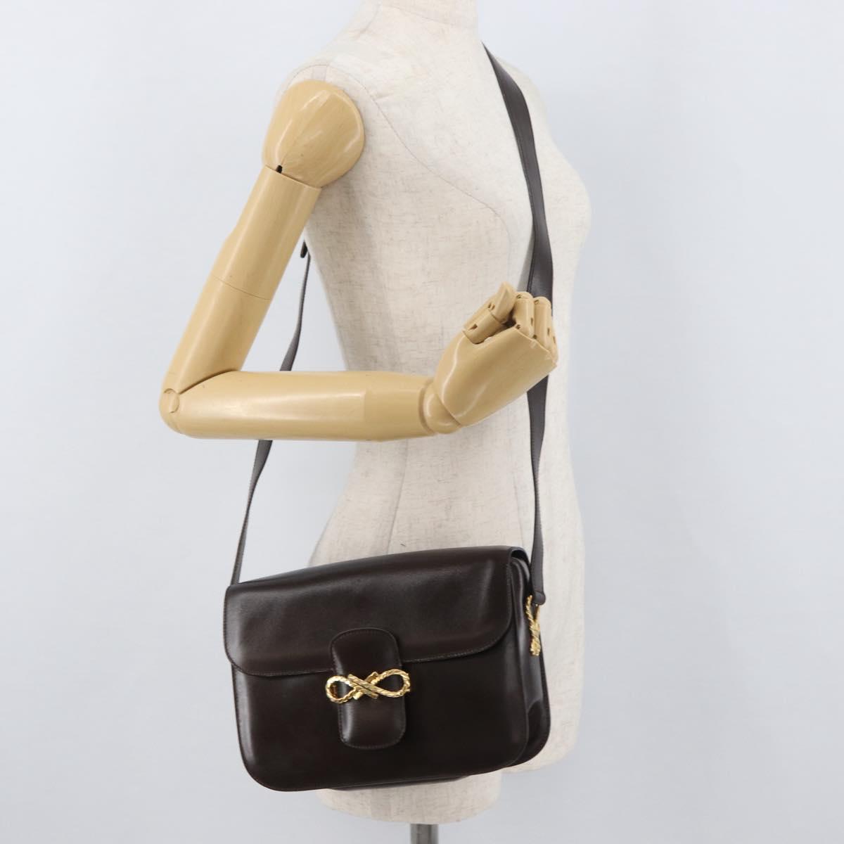 CELINE Shoulder Bag Leather Brown Gold Auth ka3620