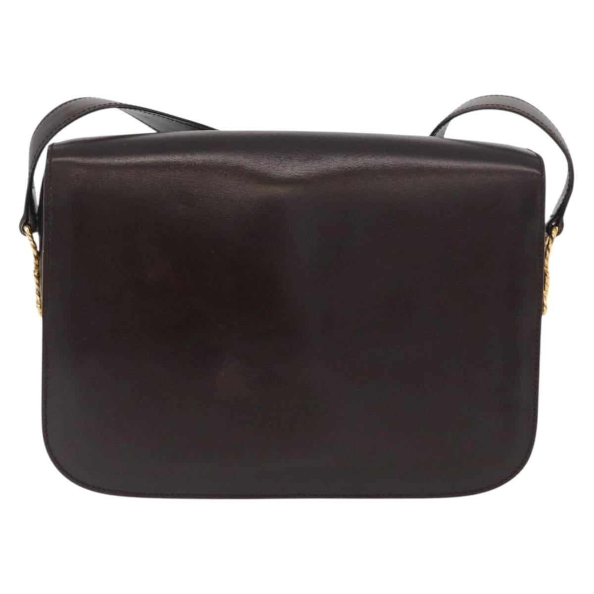 CELINE Shoulder Bag Leather Brown Gold Auth ka3620