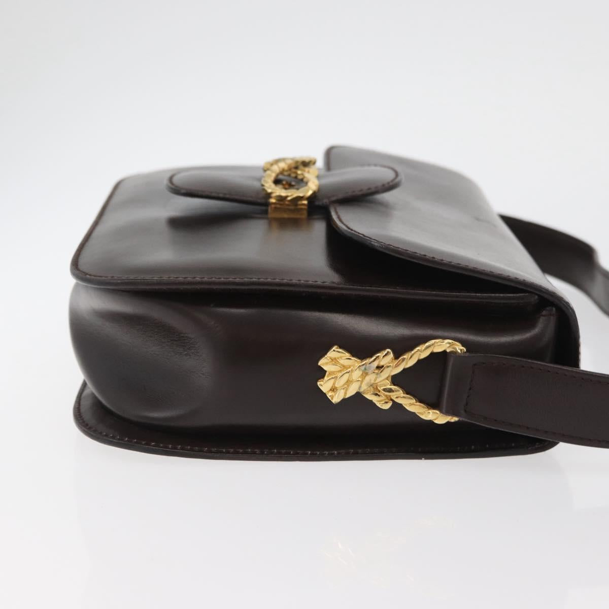 CELINE Shoulder Bag Leather Brown Gold Auth ka3620