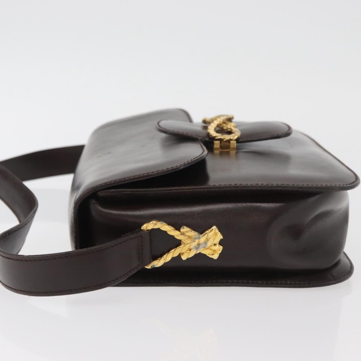 CELINE Shoulder Bag Leather Brown Gold Auth ka3620