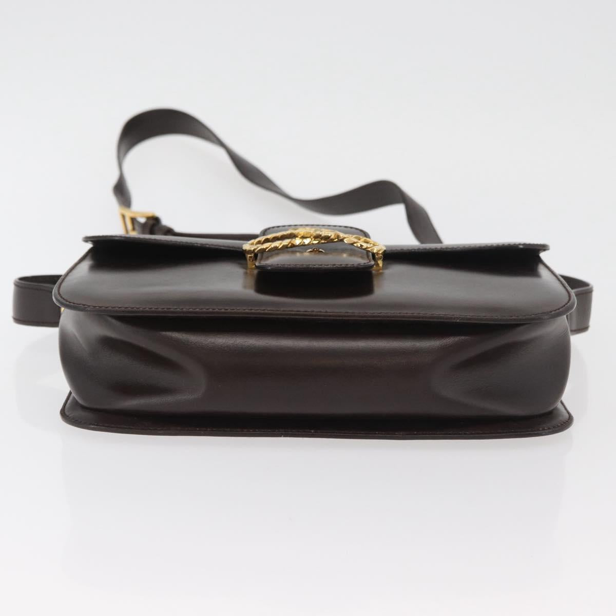 CELINE Shoulder Bag Leather Brown Gold Auth ka3620