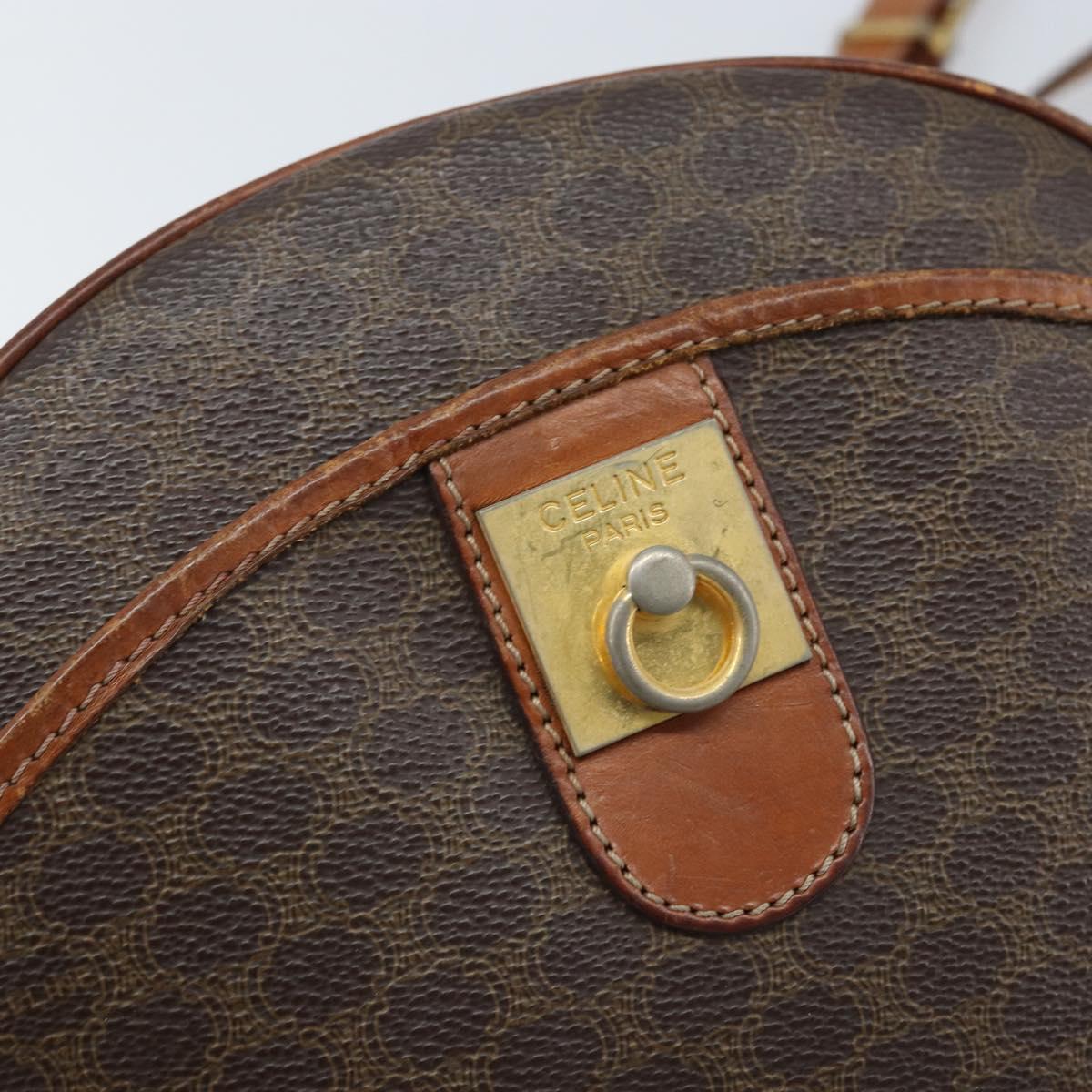 CELINE Macadam Canvas Shoulder Bag PVC Leather Brown Gold Auth ka3621