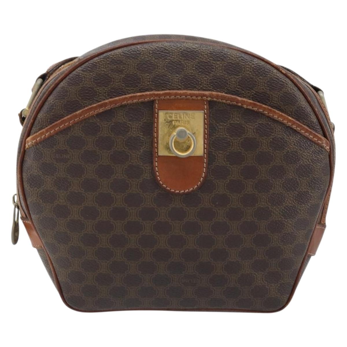 CELINE Macadam Canvas Shoulder Bag PVC Leather Brown Gold Auth ka3621
