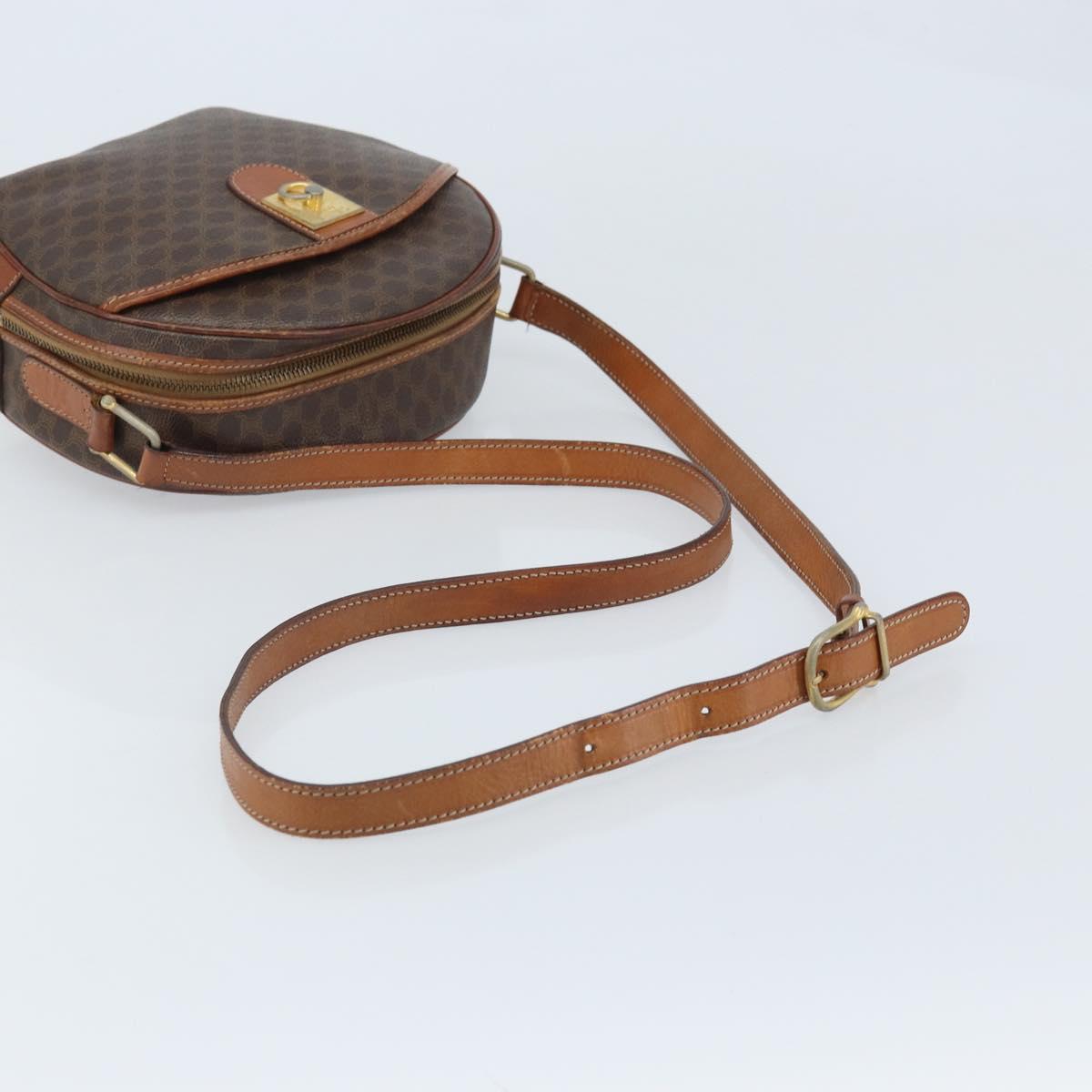 CELINE Macadam Canvas Shoulder Bag PVC Leather Brown Gold Auth ka3621