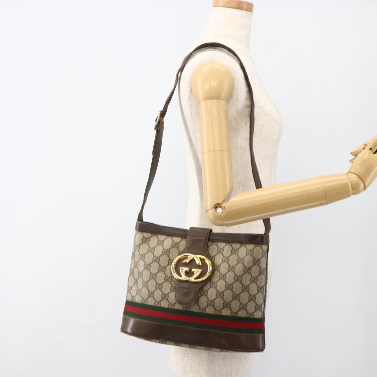 GUCCI GG Supreme Web Sherry Line Bag PVC Beige Gold 23 01 1791 Auth ka3630