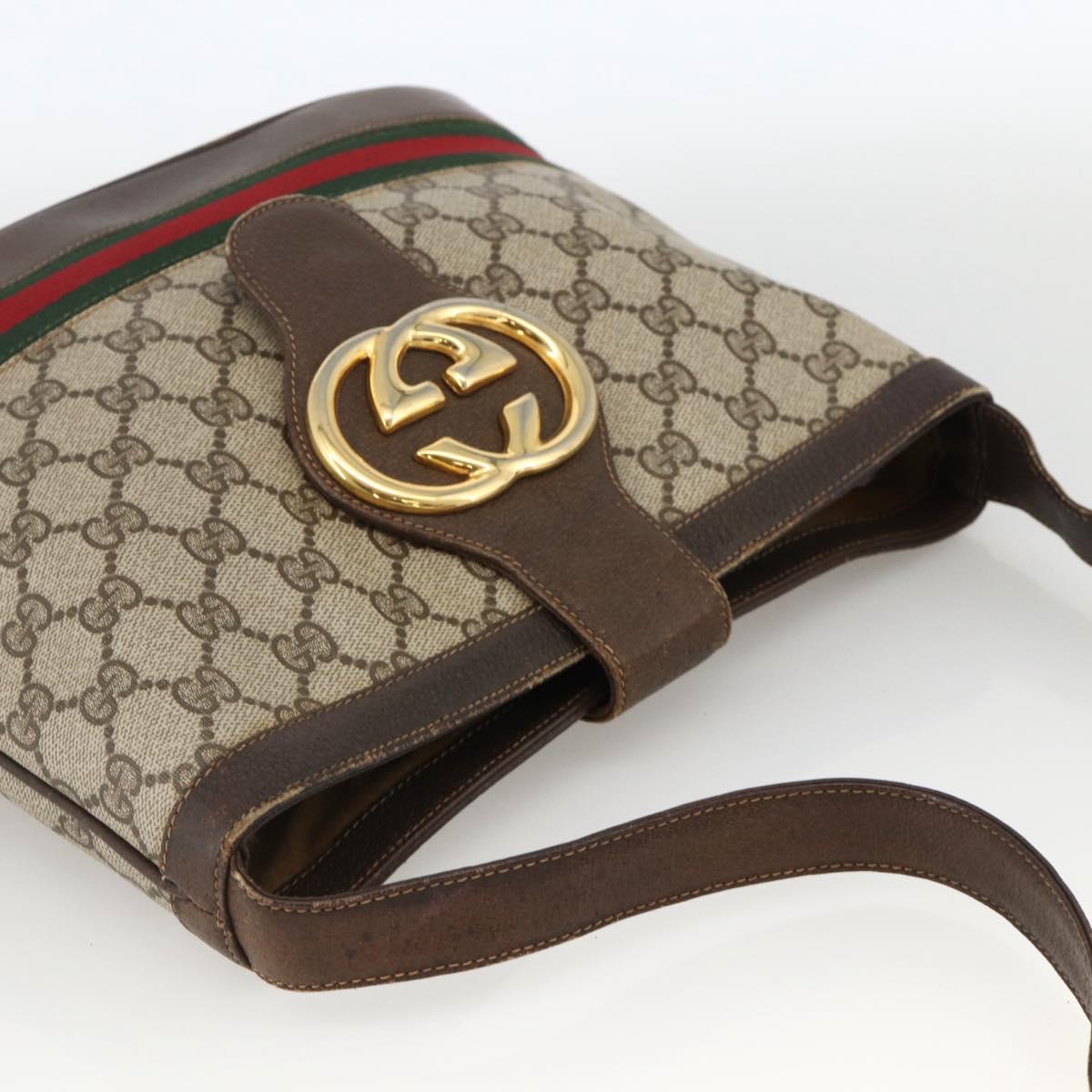 GUCCI GG Supreme Web Sherry Line Bag PVC Beige Gold 23 01 1791 Auth ka3630