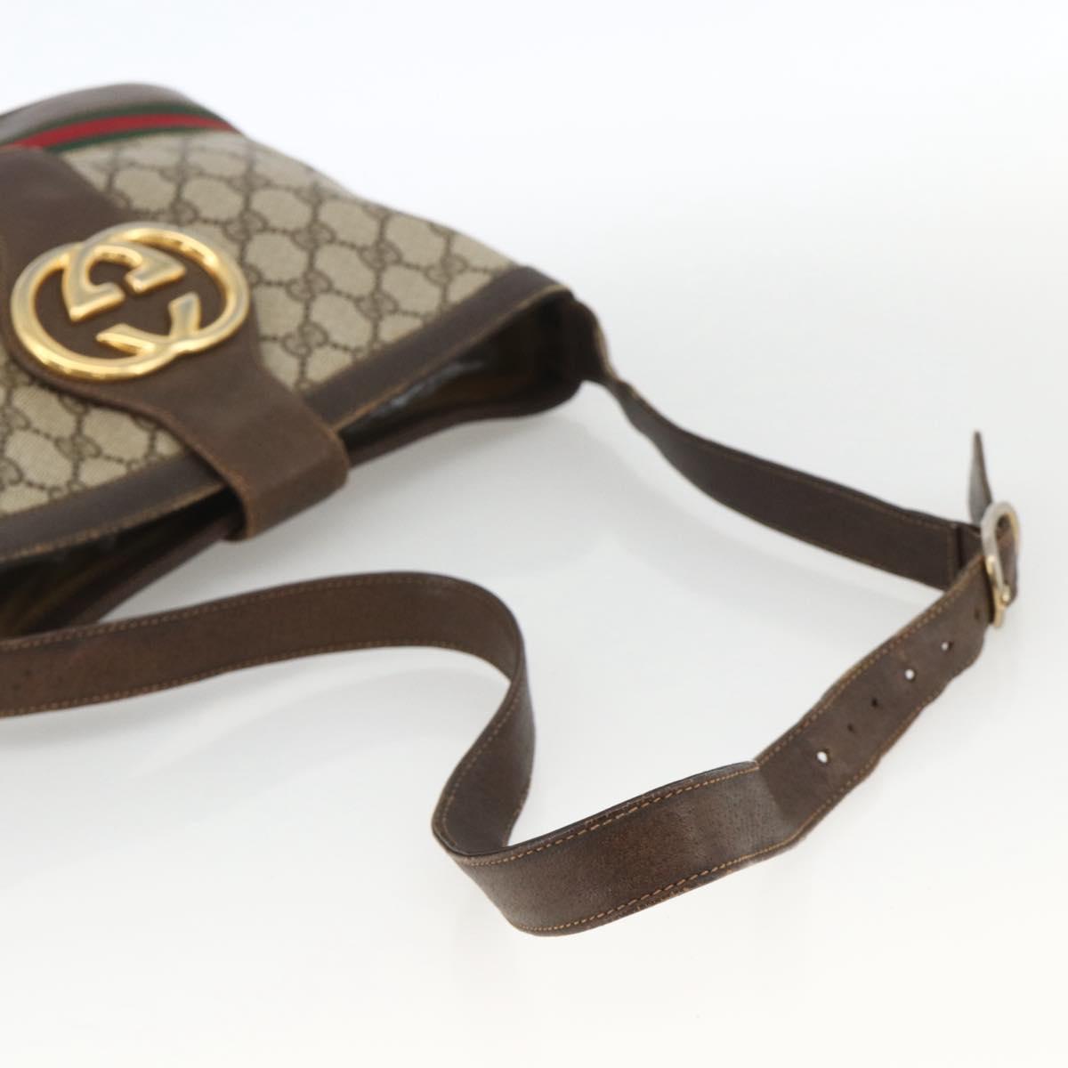 GUCCI GG Supreme Web Sherry Line Bag PVC Beige Gold 23 01 1791 Auth ka3630
