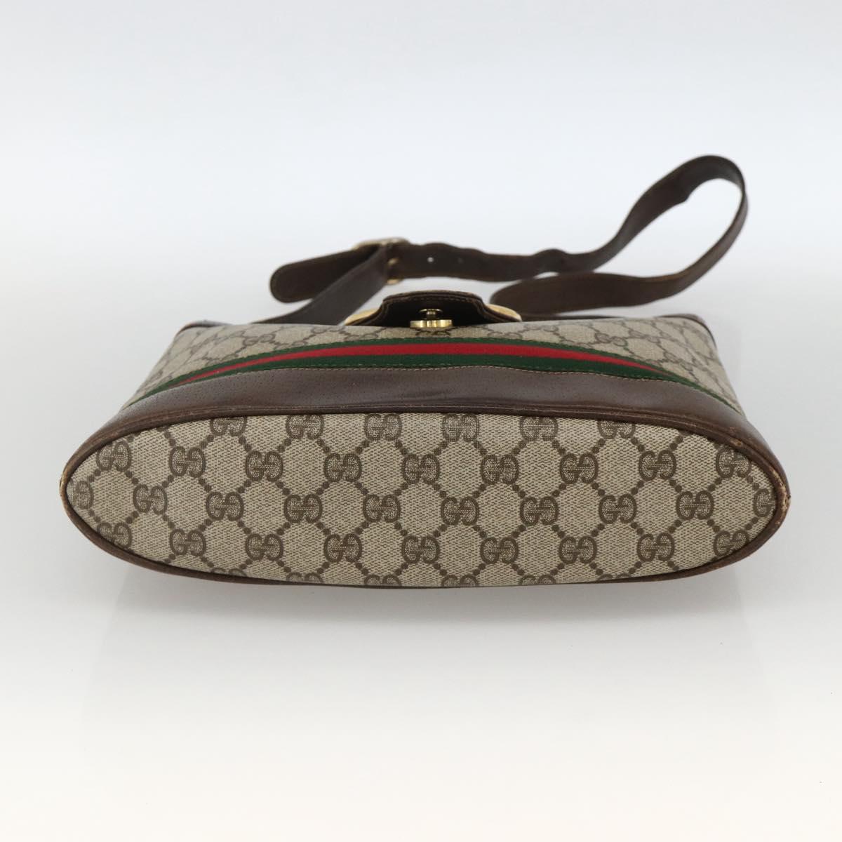 GUCCI GG Supreme Web Sherry Line Bag PVC Beige Gold 23 01 1791 Auth ka3630