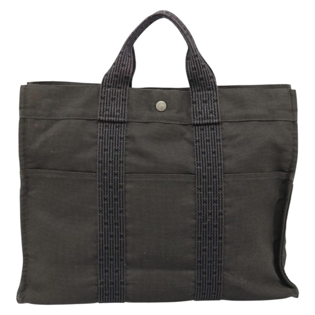 HERMES Her Line Tote MM Bag Canvas Gray Silver Auth ka3644