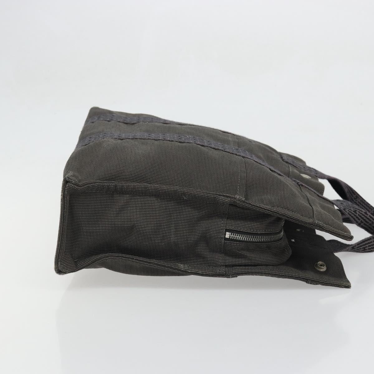 HERMES Her Line Tote MM Bag Canvas Gray Silver Auth ka3644