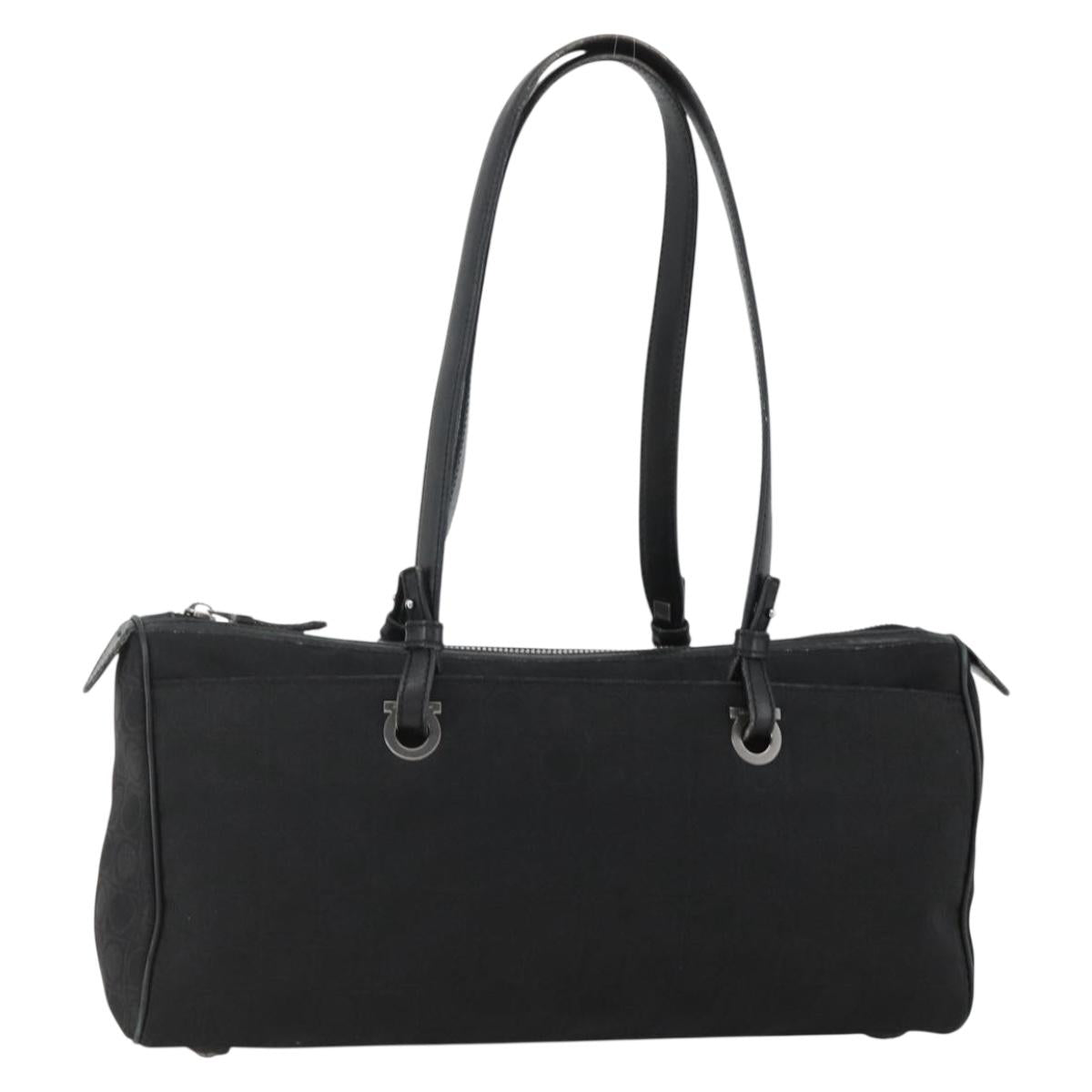 Salvatore Ferragamo Shoulder Bag Canvas Black Silver Auth ka3648