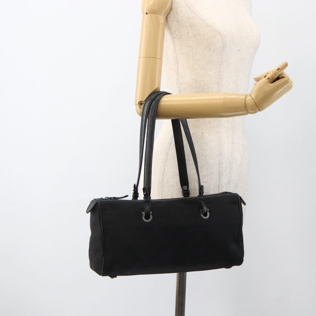 Salvatore Ferragamo Shoulder Bag Canvas Black Silver Auth ka3648