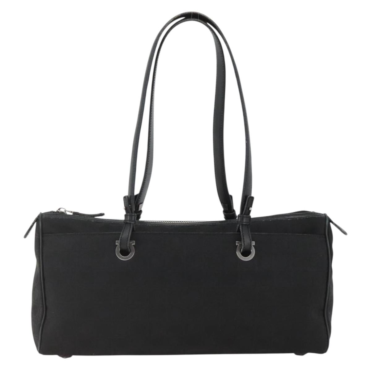 Salvatore Ferragamo Shoulder Bag Canvas Black Silver Auth ka3648