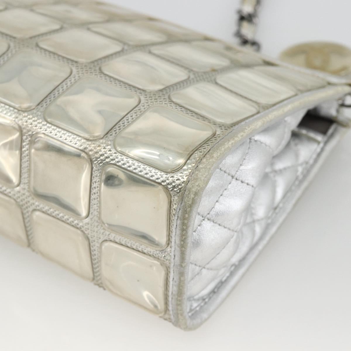 CHANEL Ice Cube Chain Shoulder Bag Vinyl Silver CC Auth ka3671
