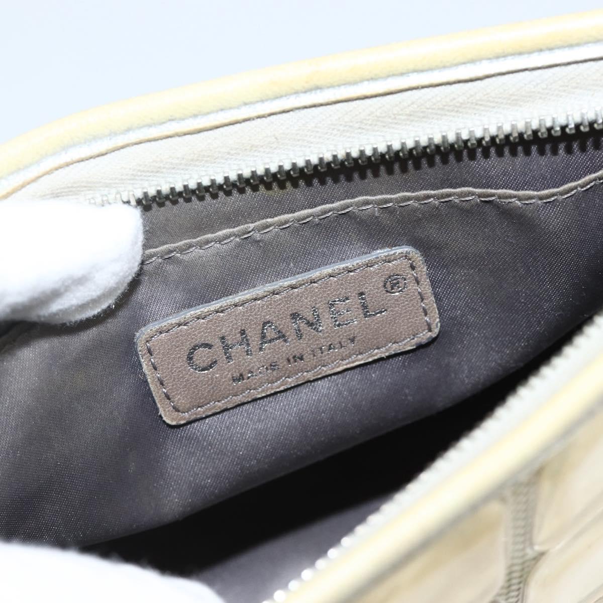CHANEL Ice Cube Chain Shoulder Bag Vinyl Silver CC Auth ka3671