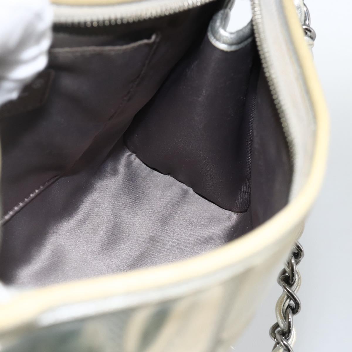 CHANEL Ice Cube Chain Shoulder Bag Vinyl Silver CC Auth ka3671