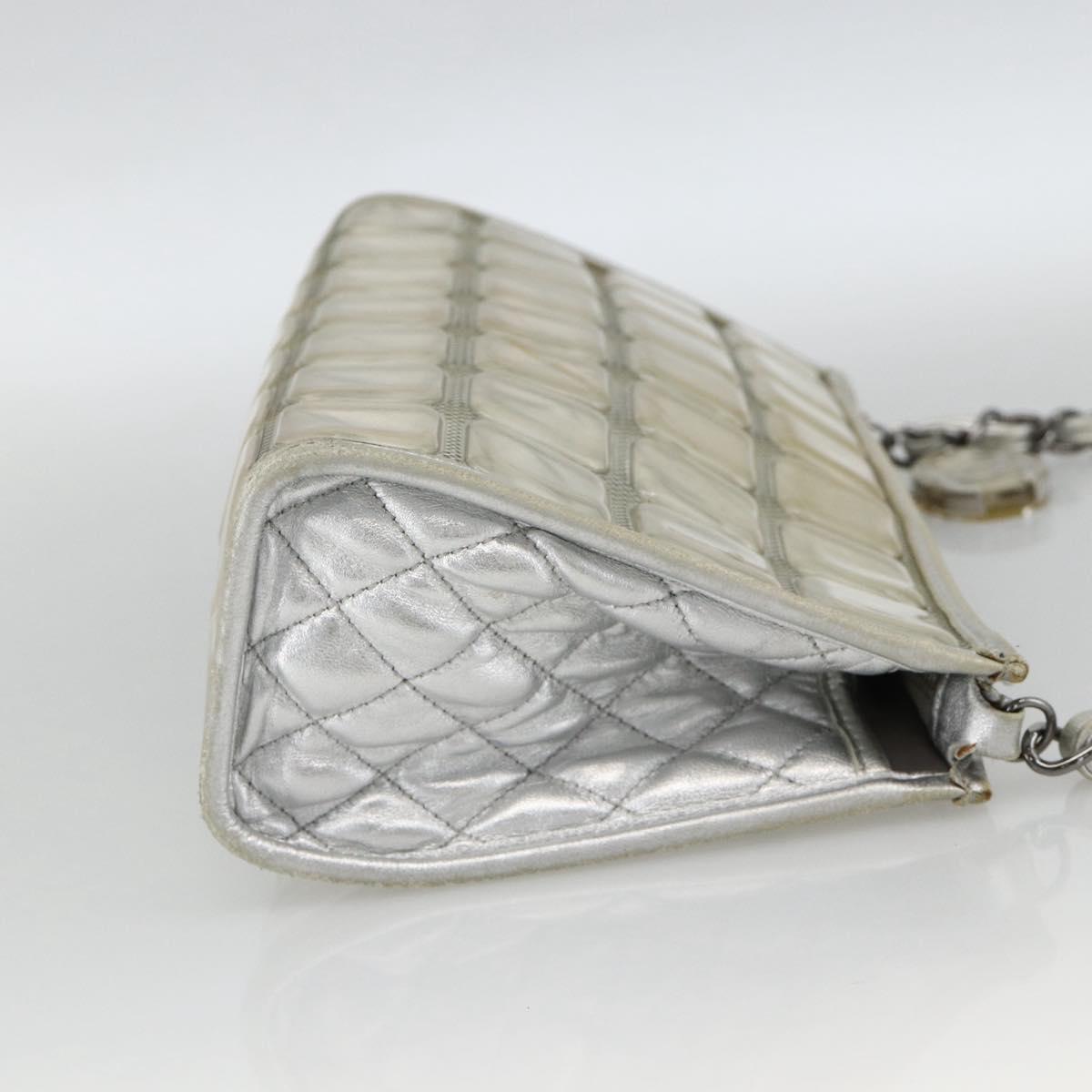 CHANEL Ice Cube Chain Shoulder Bag Vinyl Silver CC Auth ka3671