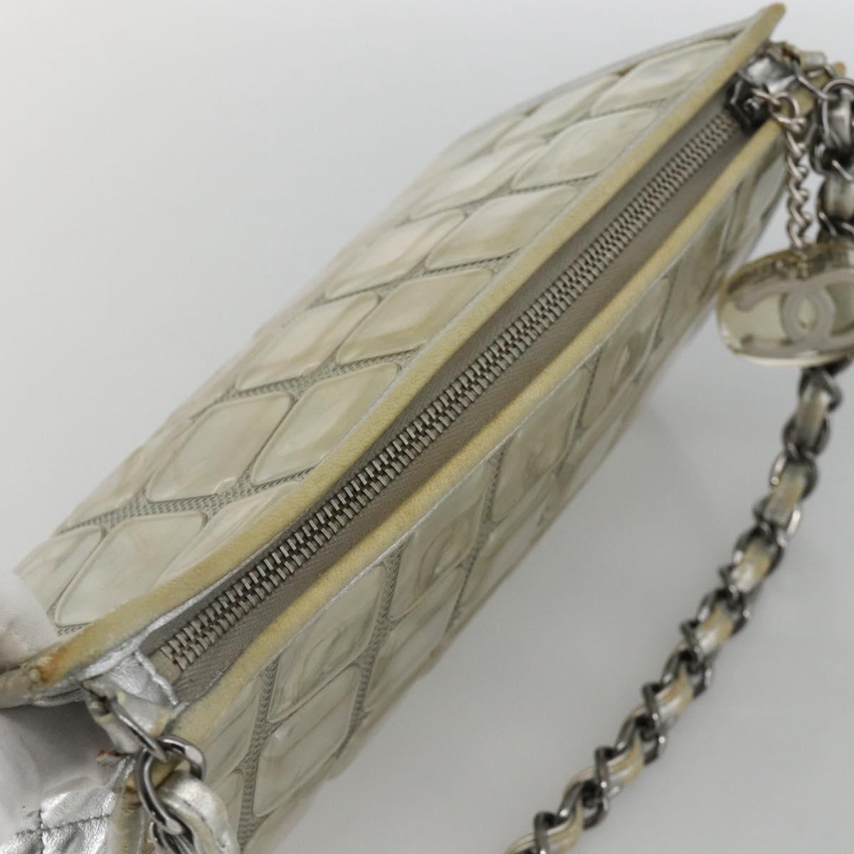CHANEL Ice Cube Chain Shoulder Bag Vinyl Silver CC Auth ka3671