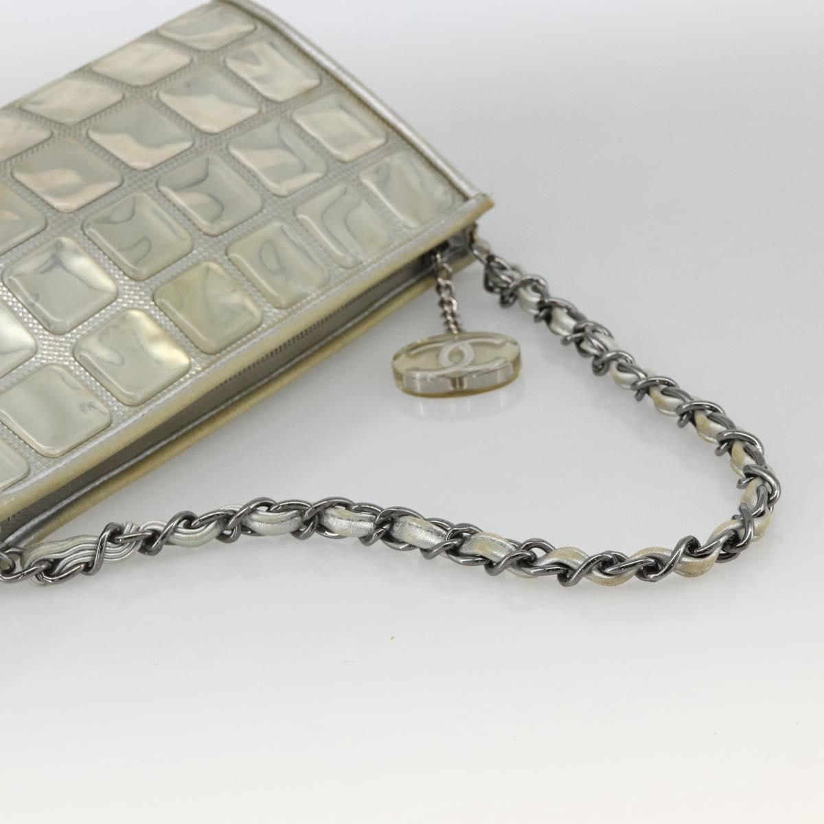 CHANEL Ice Cube Chain Shoulder Bag Vinyl Silver CC Auth ka3671