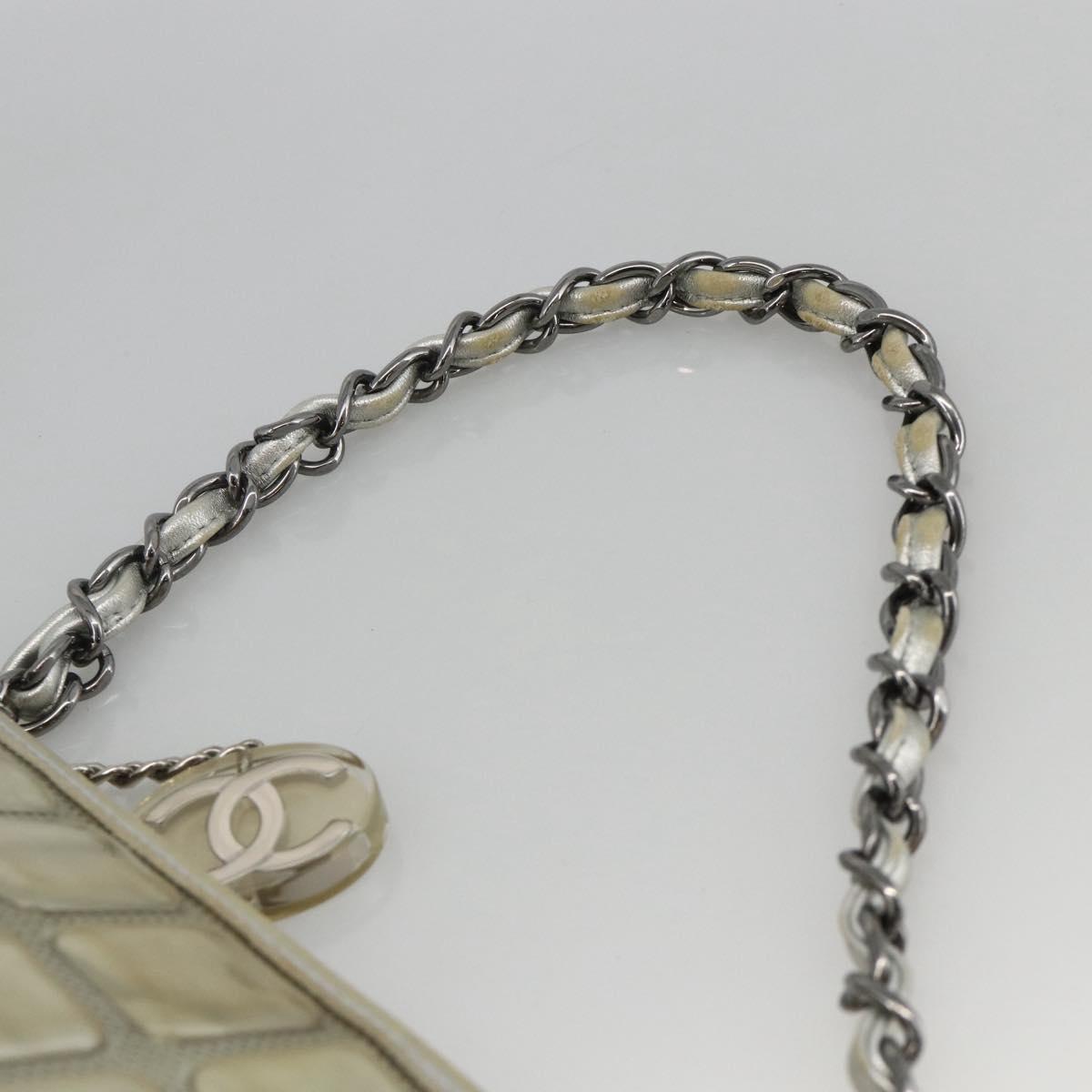 CHANEL Ice Cube Chain Shoulder Bag Vinyl Silver CC Auth ka3671