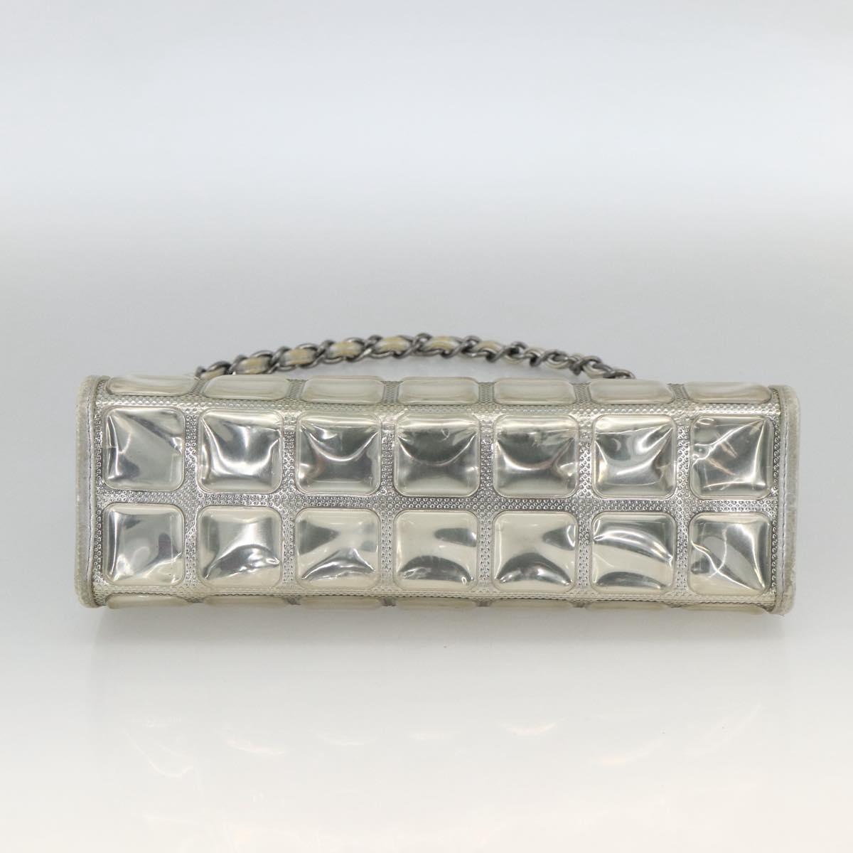 CHANEL Ice Cube Chain Shoulder Bag Vinyl Silver CC Auth ka3671