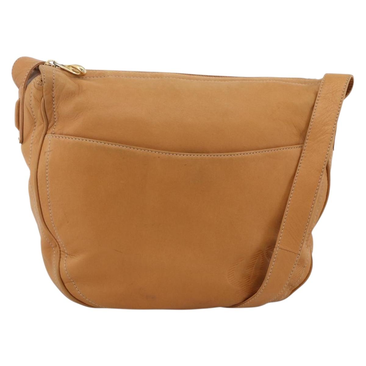 LOEWE Anagram Shoulder Bag Leather Beige Gold Auth ka3682