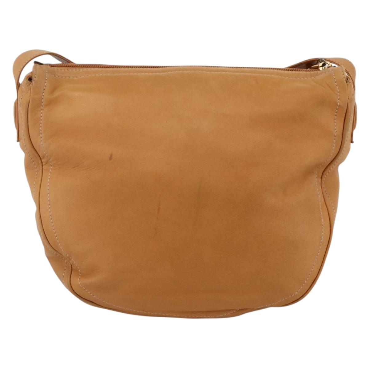 LOEWE Anagram Shoulder Bag Leather Beige Gold Auth ka3682