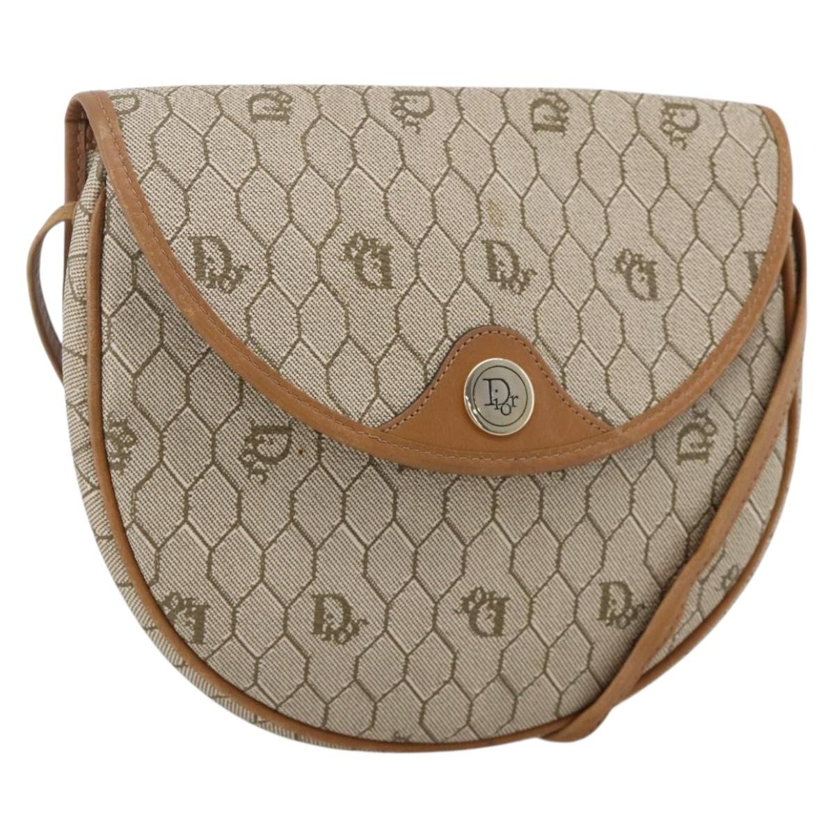 Christian Dior Honeycomb Canvas Shoulder Bag PVC Beige Gold Auth ka3684