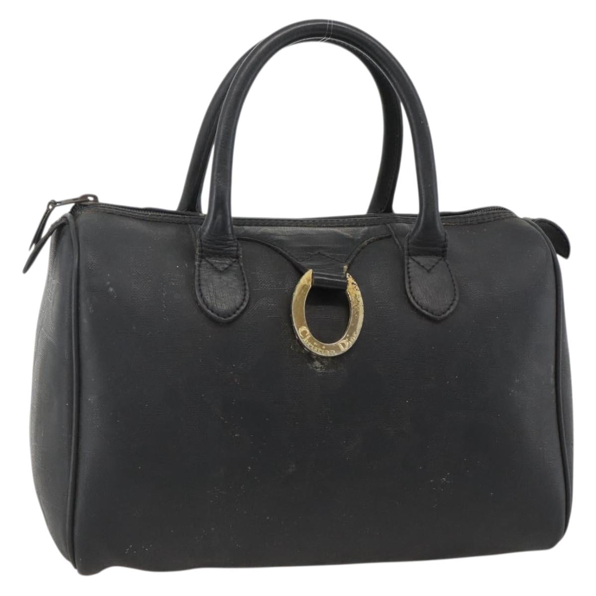 Christian Dior Trotter Canvas Hand Bag Black Gold Auth ka3687