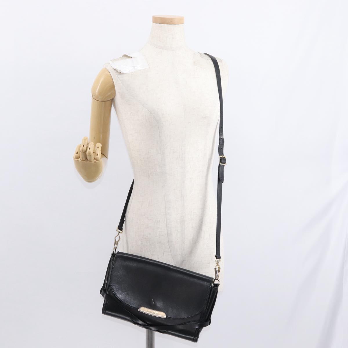 BURBERRY Shoulder Bag Leather Black Gold Auth ka370