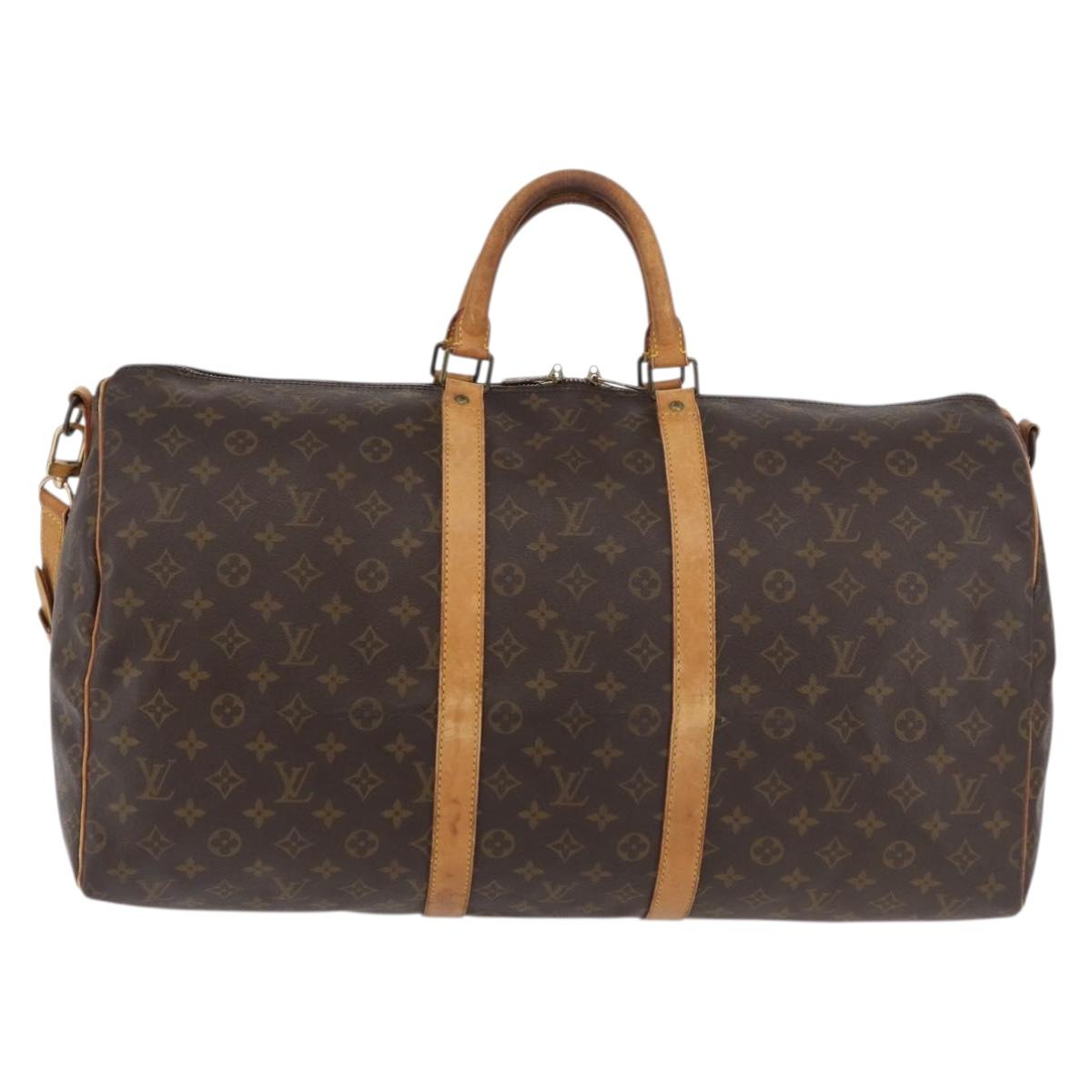 LOUIS VUITTON Monogram Keepall Bandouliere 55 Boston Bag M41414 LV Auth ka3701