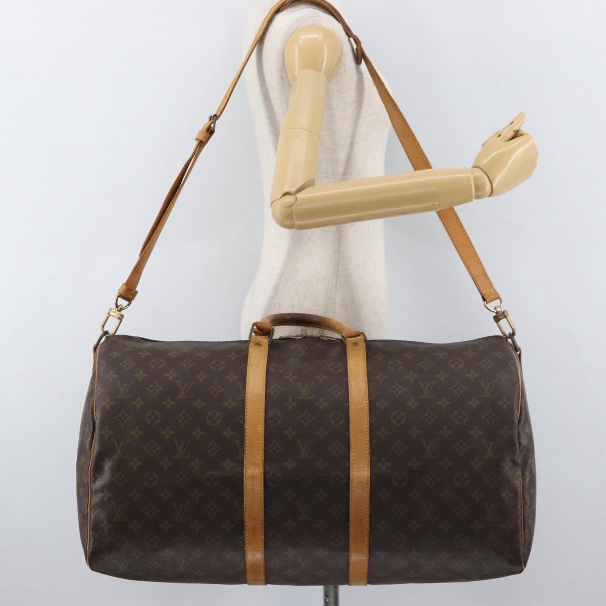 LOUIS VUITTON Monogram Keepall Bandouliere 55 Boston Bag M41414 LV Auth ka3701