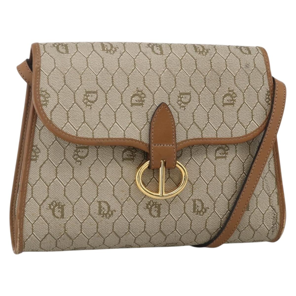 Christian Dior Honeycomb Canvas Shoulder Bag PVC Beige Gold Auth ka3705