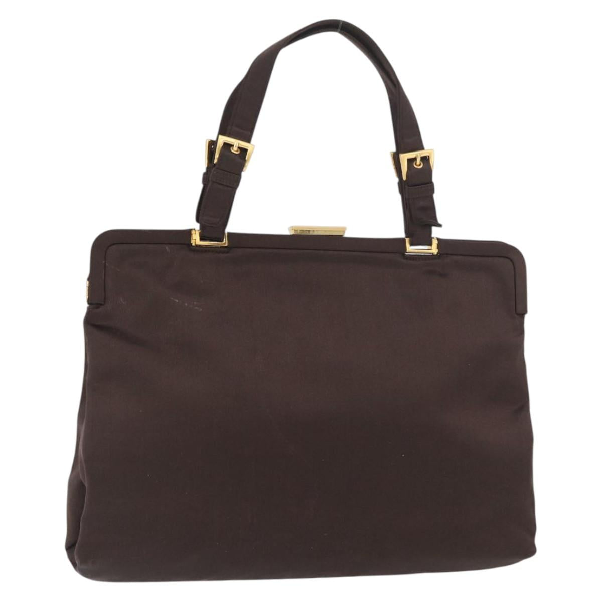 PRADA Tote Bag Satin Brown Gold Auth ka3712