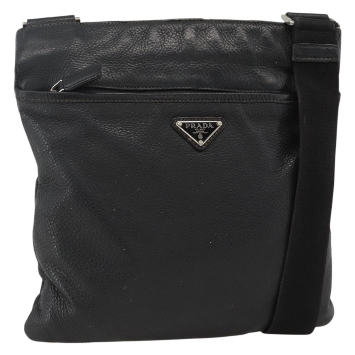 PRADA Shoulder Bag Leather Black Silver Auth ka3716