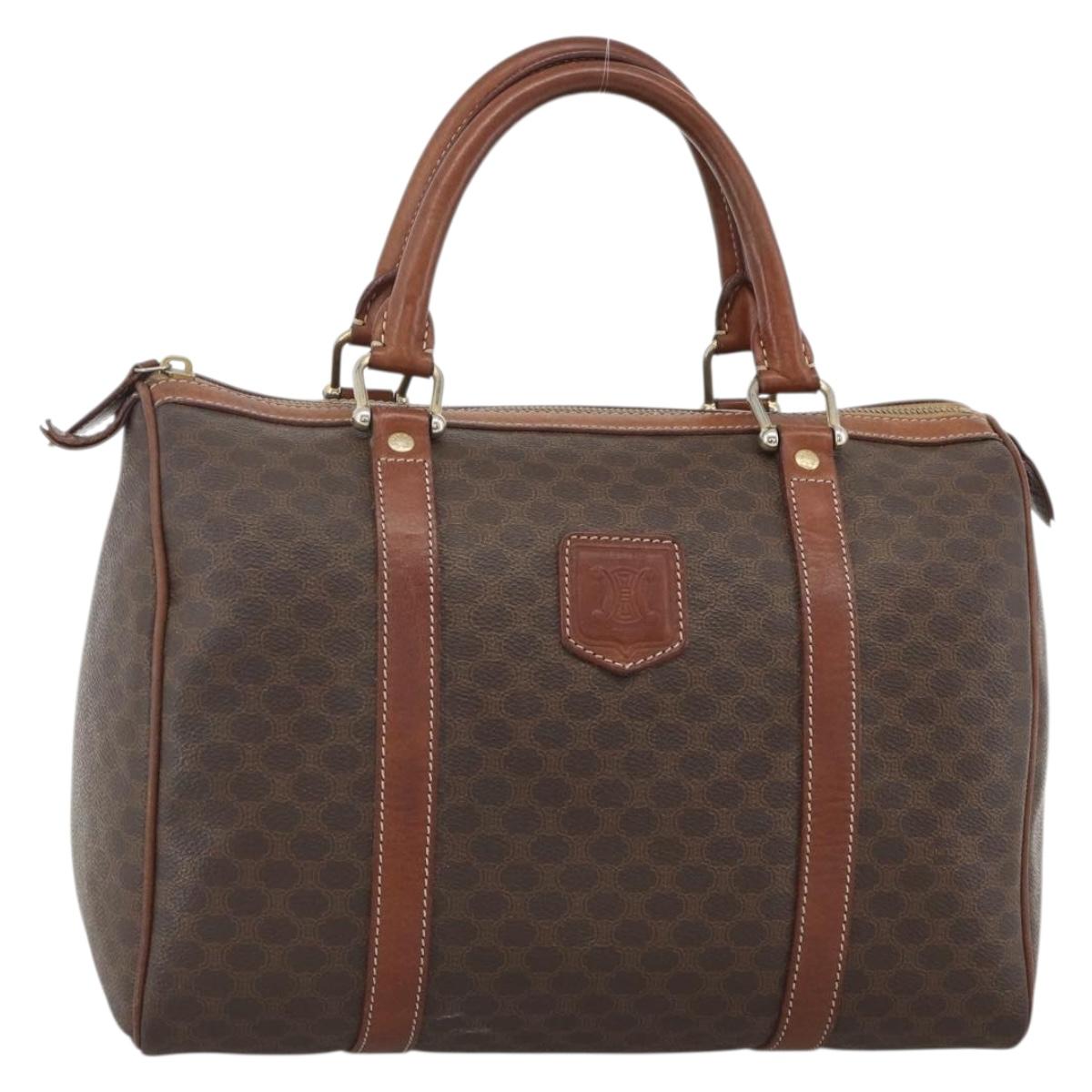 CELINE Macadam Canvas Hand Bag PVC Leather Brown Gold Auth ka3725A