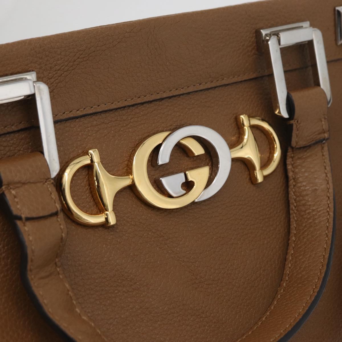 GUCCI Zumi Hand Bag Leather 2way Brown Silver 564714 Auth ka3735