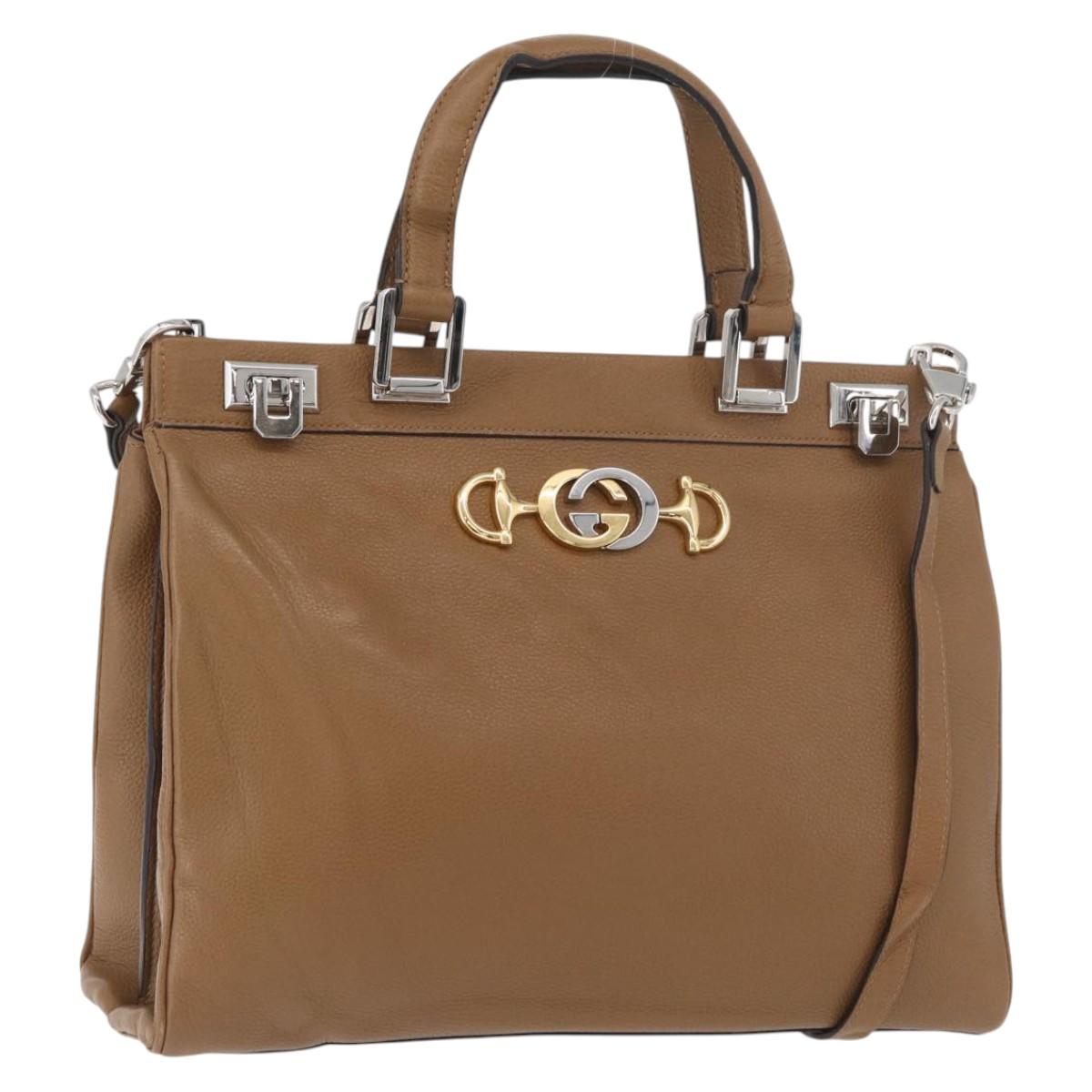 GUCCI Zumi Hand Bag Leather 2way Brown Silver 564714 Auth ka3735